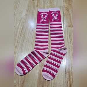 Breast Cancer Awareness Tall Knee Length Pink Striped Socks Shoe Size 7-10 NWOT